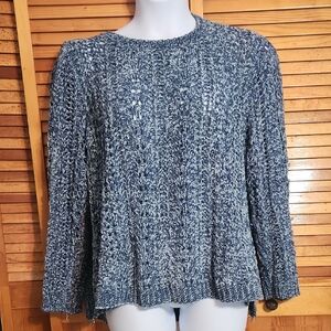 Chunky Blue and White Open Knit Sweater